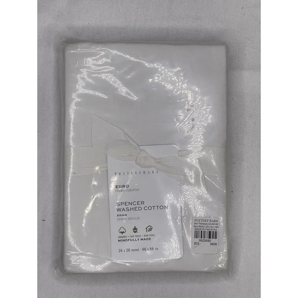 Pottery Barn Spencer Soft Washed Organic Cotton White Euro Pillow Sham New